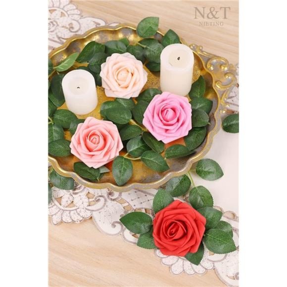 Artificial Flowers 25pcs Real Looking Artificial Roses w/ Stems for Wedding DIY - Picture 6 of 7